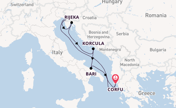 Middellandse Zee vanaf Corfu, Griekenland met AIDAblu