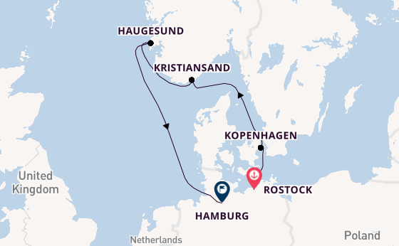 Noorwegen vanaf Rostock, Warnemünde, Duitsland met AIDAmar