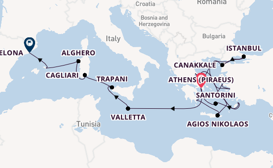 Mediterranean Sea from Athens (Piraeus), Greece with the Seabourn Ovation 