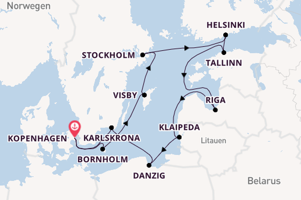 Ostsee ab Kopenhagen, Dänemark auf der Seabourn Quest