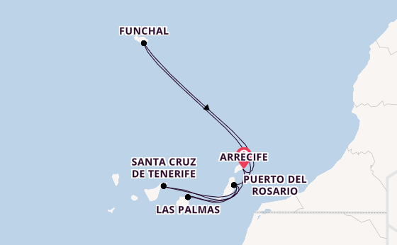 Canarische Eilanden vanaf Arrecife, Lanzarote, Spanje met de MSC Fantasia