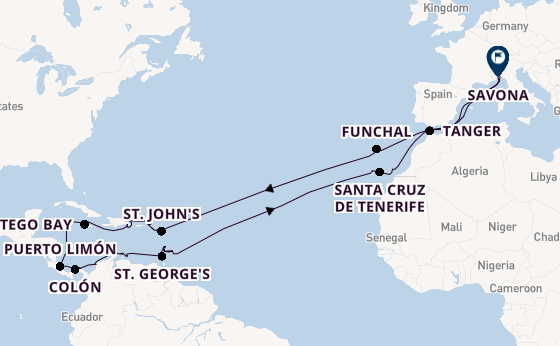 trans-Atlantisch vanaf Genua, Italië met de Artania