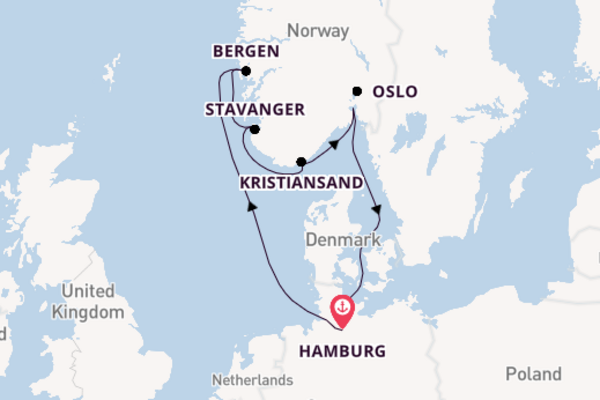 Noorwegen vanaf Hamburg, Duitsland met AIDAnova