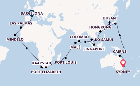Zuidoost-Azië vanaf Sydney, Australië met de Costa Deliziosa