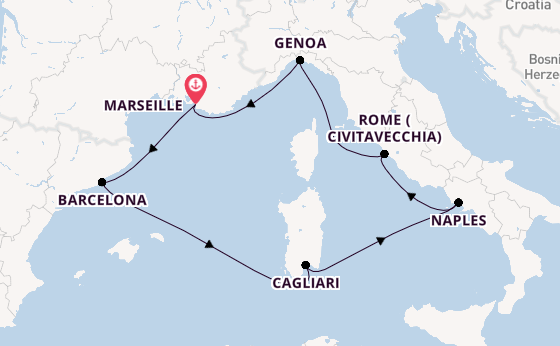 Western Mediterranean from Marseille, France with the Costa Toscana