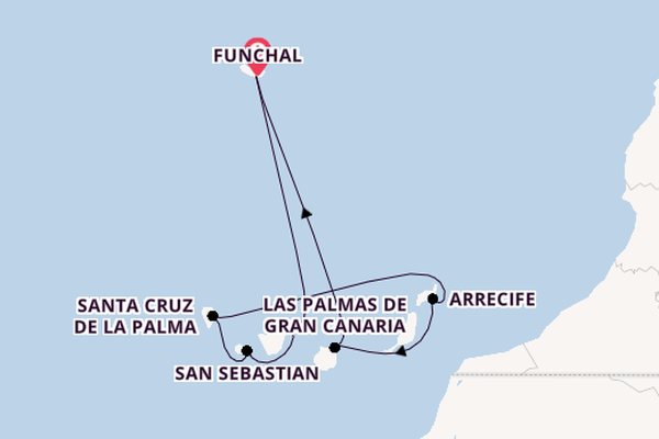 Canary Islands from Funchal, Madeira, Portugal with the Costa Fortuna