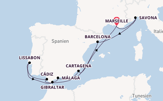 Westliches Mittelmeer ab Marseille, Frankreich auf der Costa Diadema