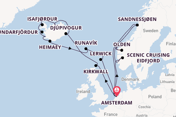Arctica vanaf Amsterdam, Nederland met de Zuiderdam