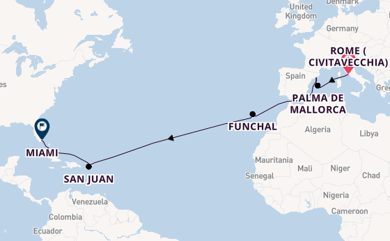 Transatlantic from Rome (Civitavecchia), Italy with the MSC Grandiosa