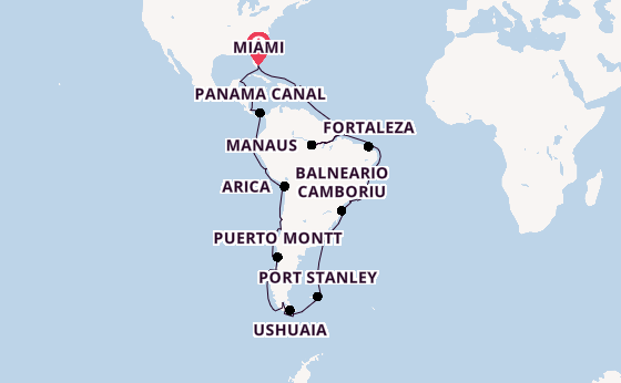South America from Miami, Florida, USA with the Silver Ray