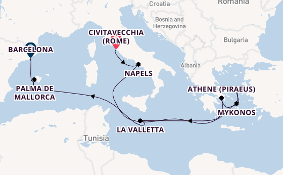 Middellandse Zee vanaf Civitavecchia (Rome), Italië met de Carnival Sunshine