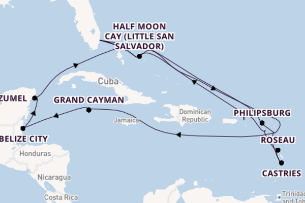 Caribbean from Fort Lauderdale (Port Everglades), Florida, USA with the Eurodam