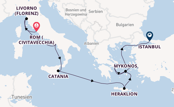 Mittelmeer ab Civitavecchia (Rom), Italien auf der Norwegian Viva