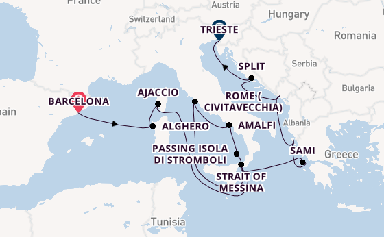 Mediterranean Sea from Barcelona, Spain with the Queen Victoria