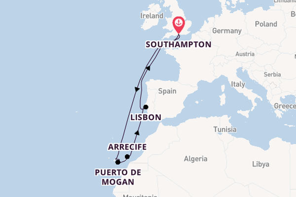 Canary Islands from Southampton, England with the Queen Elizabeth