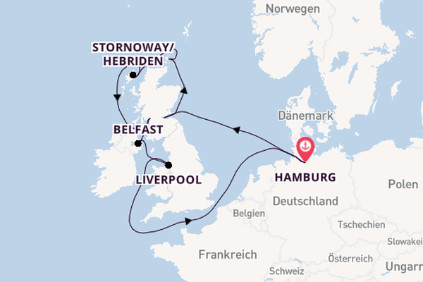 Vereinigtes Königreich ab Hamburg, Deutschland auf der MSC Preziosa