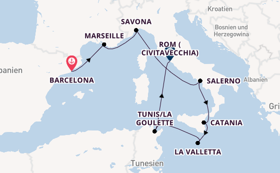 Westliches Mittelmeer ab Barcelona, Spanien auf der Carnival Sunshine
