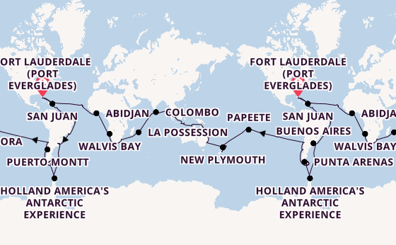 Round-the-World Trip from Fort Lauderdale (Port Everglades), Florida, USA with the Volendam