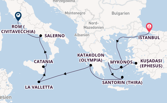Mittelmeer ab Istanbul, Türkei auf der Norwegian Viva