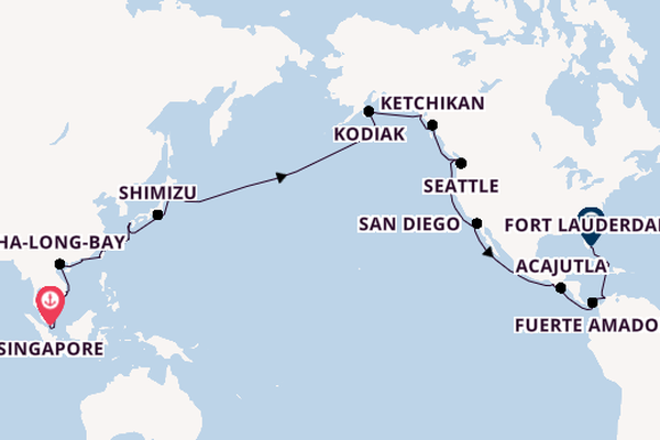 Transpacifisch vanaf Singapore, Singapore met de Volendam