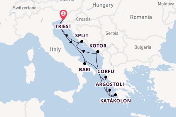 Middellandse Zee vanaf Triëst, Italië met de Costa Deliziosa