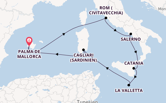 Westliches Mittelmeer ab Palma de Mallorca, Spanien auf der Mein Schiff 3