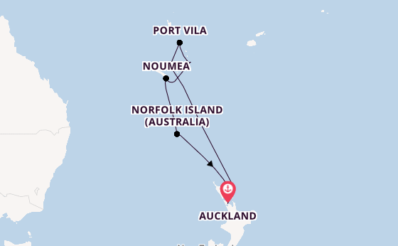 Zuidelijke Stille Oceaan vanaf Auckland, Nieuw-Zeeland met de Carnival Adventure