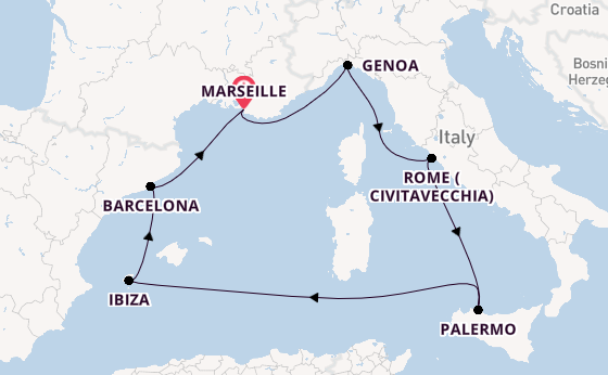 Western Mediterranean from Marseille, France with the MSC Seaview