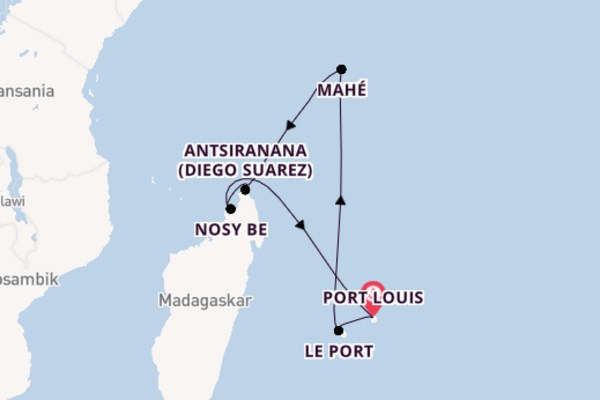 Indischer Ozean ab Port Louis auf AIDAstella