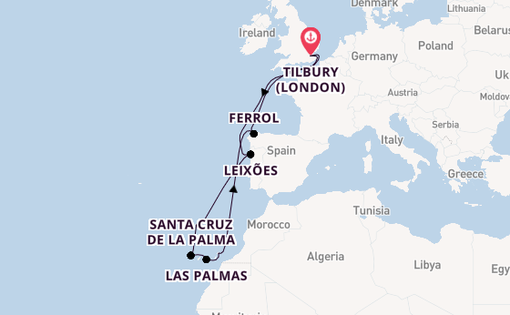 15 day cruise on board the Ambition from Tilbury (London)