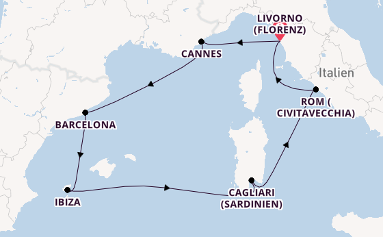 Westliches Mittelmeer ab Livorno (Florenz), Italien auf der MSC Fantasia