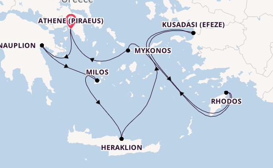 Oostelijke Middellandse Zee vanaf Athene (Piraeus), Griekenland met de Silver Nova