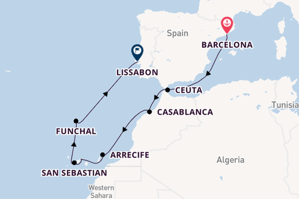 Canarische Eilanden vanaf Barcelona, Spanje met de EXPLORA II
