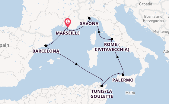 Western Mediterranean from Marseille, France with the Costa Pacifica