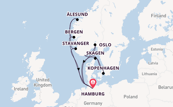 Noorwegen vanaf Hamburg, Duitsland met AIDAnova