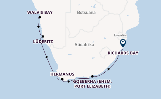 Südliches Afrika ab Walvis Bay, Namibia auf der Le Dumont-d'Urville