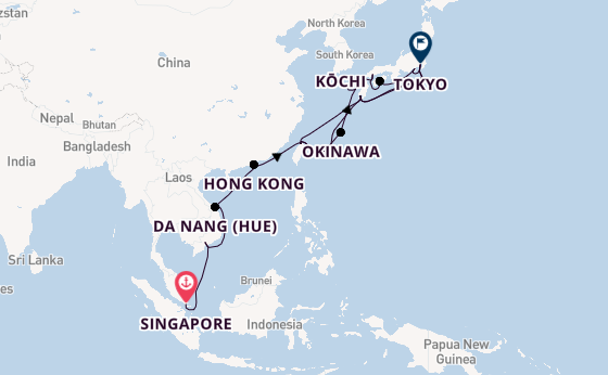 Japan from Singapore, Singapore with the Diamond Princess