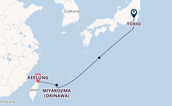 Ostasien ab Keelung, Taiwan auf der MSC Bellissima