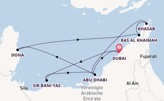 Persischer Golf ab Dubai, Vereinigte Arabische Emirate auf der Celestyal Discovery
