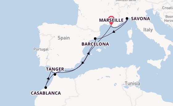 Westelijke Middellandse Zee vanaf Marseille, Frankrijk met de Costa Fascinosa