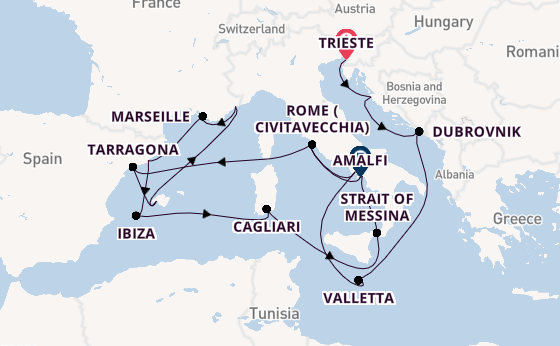 Western Mediterranean from Trieste, Italy with the Queen Victoria