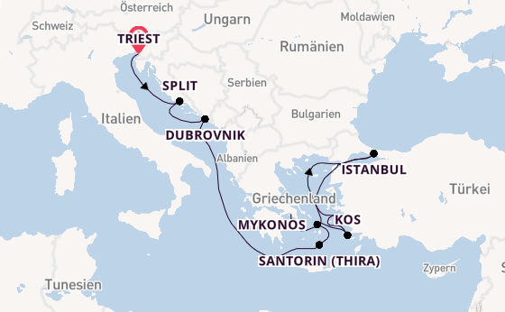 Östliches Mittelmeer ab Triest, Italien auf der Oosterdam