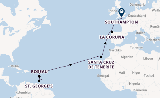 Südliche Karibik ab St. John's, Antigua und Barbuda auf der Iona