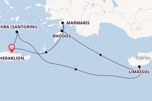 Oostelijke Middellandse Zee vanaf Heraklion, Griekenland met de Mein Schiff 5