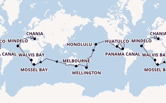 Round-the-World Trip from Fort Lauderdale (Port Everglades), Florida, USA with the Coral Princess