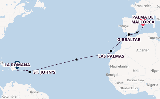 Karibik ab Palma de Mallorca, Spanien auf der Mein Schiff 3