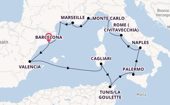 Western Mediterranean from Barcelona, Spain with the Viking Libra