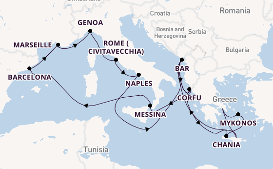 Mediterranean from Piraeus (Athens), Greece with the Sun Princess