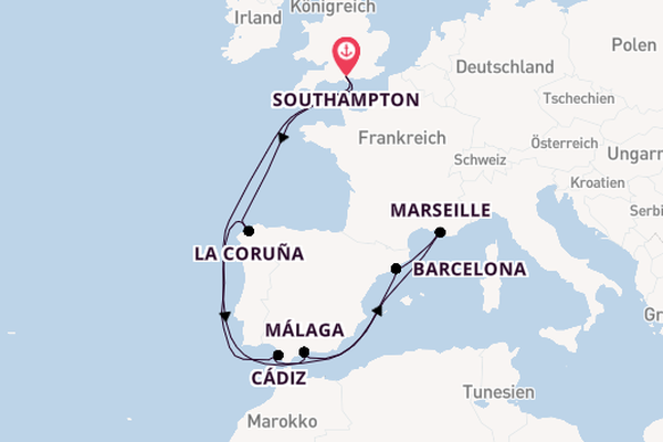 Westliches Mittelmeer ab Southampton, Großbritannien auf der Arvia
