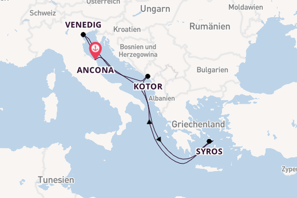Mittelmeer ab Ancona, Italien auf der MSC Lirica
